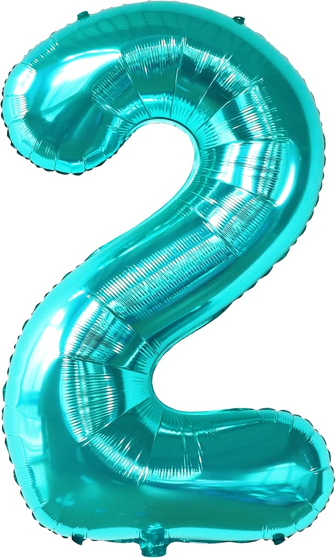 KatchOn Aqua Blue Number 2 Balloon - 40 Inch | Teal 2 Balloon Number, 2nd Birthday Decorations