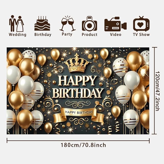 Black Gold Birthday Party Backdrop Elegant Black Gold Happy Birthday Banner Photography Background for Home Decorations Party Supplies 70.8 x 47.2 Inch