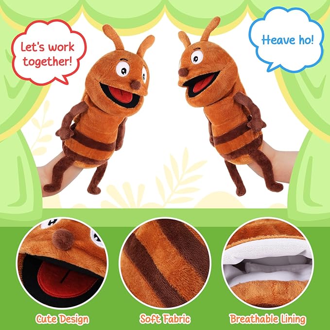 Animal Hand Puppets 11 Inch Insect Plush Ladybug Ant Dragonfly Caterpillar Puppet Toys Role-Play Puppets for Kids Storytelling Imaginative Pretend Play Teaching Preschool(Ant)
