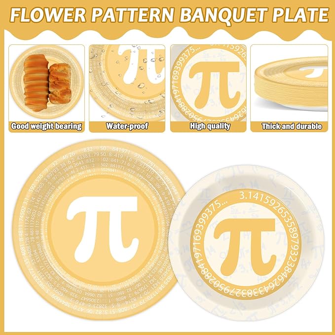 96 PCS Pi Symbol Party Pie Paper Plates and Napkins Math Theme Symbol Disposable Tableware Decorations Pi Day Party Plates Supplies for Kids Birthday Mathematics Day March Math Decorations
