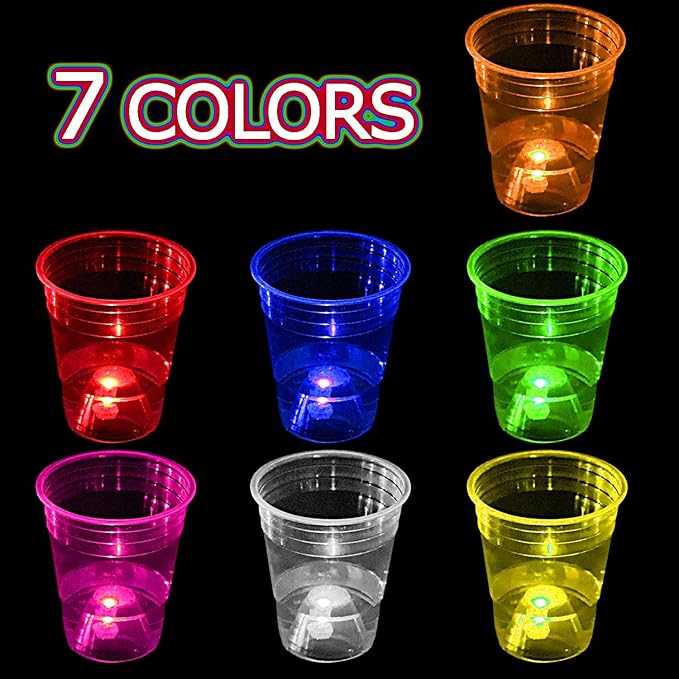 mishunyus 24-Pack 16oz Glow in The Dark Party Cups - Reusable Plastic Cups for Neon Party Decorations, Birthday Celebrations (16th-80th), Weddings, BBQ, Beach & Holiday Events - 7 Vibrant Colors