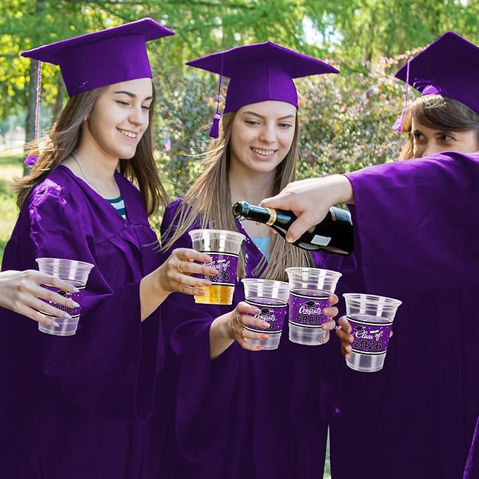 Gatherfun Class of 2026 Celebration - 100 Pcs 16oz Pruple Graduation Plastic Cups for Sturdy & Durable Drinkware for Grad Festivities | Essential Graduation Party Supplies & Decorations