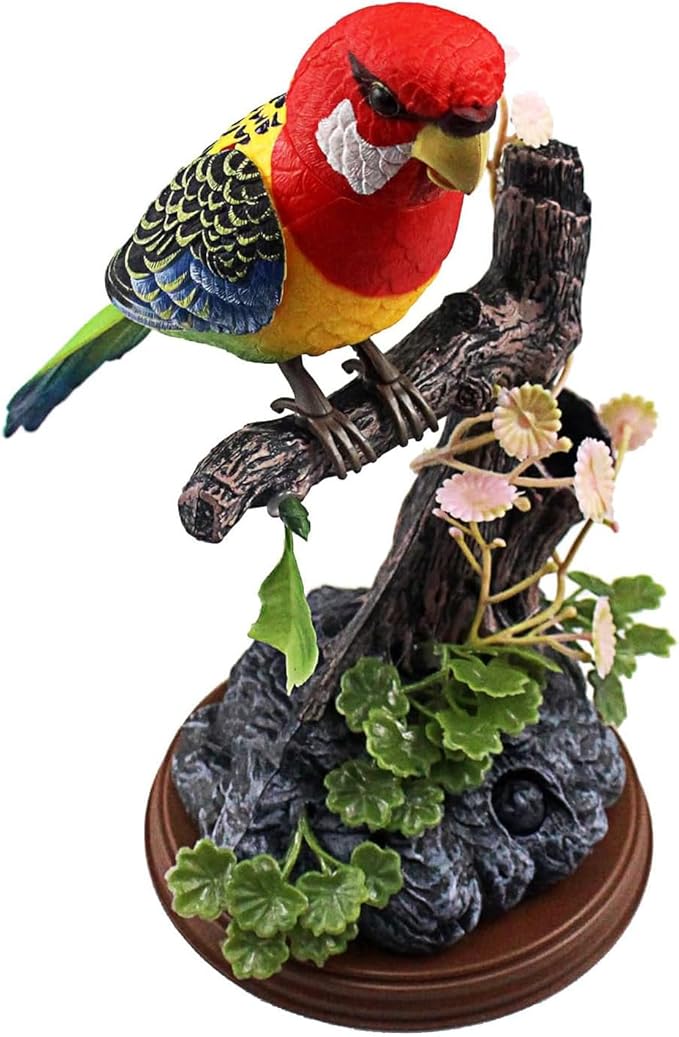 nulala Simulation Parrots Birds Ornament - Voice Controlled Eastern Rosella Parrots Chirping and Wings Flap - Electronic Birds Pet for Home Garden Decor Ornament (517E)