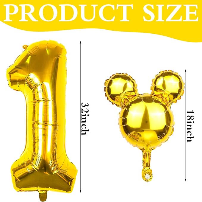 20 Pcs 18 Inch Mouse Head Foil Balloons Colorful Mouse Birthday Mylar Balloons Party Supplies Mouse&Number Aluminum Foil Balloon for Kids First Birthday Baby Shower Theme Party Decoration Photo Props