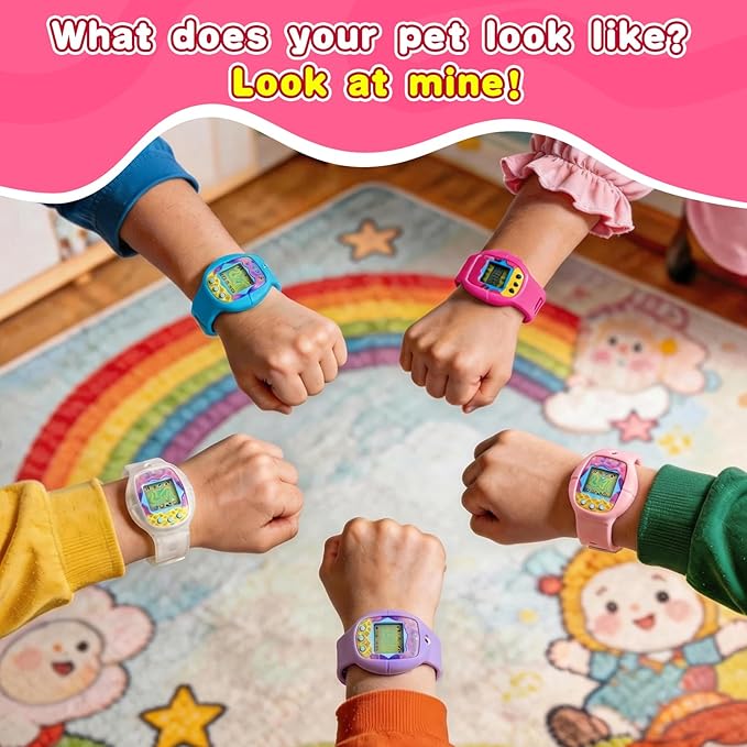 Soft Silicone Wristband for Tamagotchi Original, for Gen 1/2, Neon, Retro Flowers, 90s, Fresh Strawberry, Adjustable Anti-Drop Strap for Kids, Teens, Adults, Parents & 90s Nostalgia Lovers (Pink)
