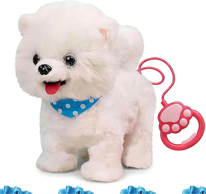 Wuffy Interactive Robot Dog Toy for Kids, Realistic Walking Plush Puppy with Touch Sensor, Voice Mimic & Licking Motion, Leash Remote Control, Screen-Free Pet for Ages 3+