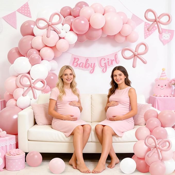 125 Pcs Pink and White Balloon Garland Arch Kit Include 18in 10in 5in Light Pink White Balloons for Pink Bow Birthday Baby Shower Gender Reavel Wedding Party Decorations