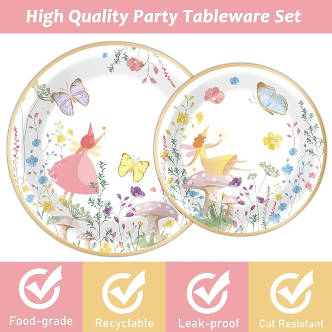 96 Pcs Fairy Plates and Napkins Party Supplies Talking Truly Fairy Tableware Set Tea Luncheon Party Decorations Favors for Girls Kids Birthday Baby Shower Serves 24