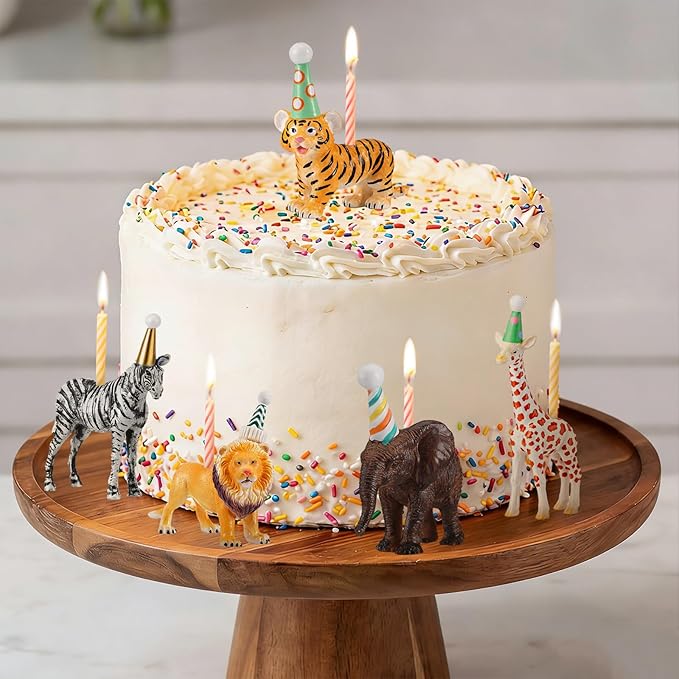 5 Pcs Animal Cake Candle Holders Zoo Birthday Cake Topper Party Decorations Mini Animal Candlestick Holder for Zoo Birthday Baby Shower Party Supply Fits 5-7 mm Candle