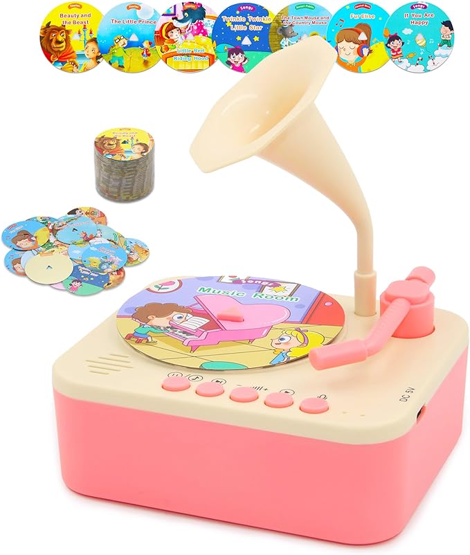 Kids Gramophone with 96 Learning Cards, Kids Story Toys and Toddler Music Player, Ages 3+