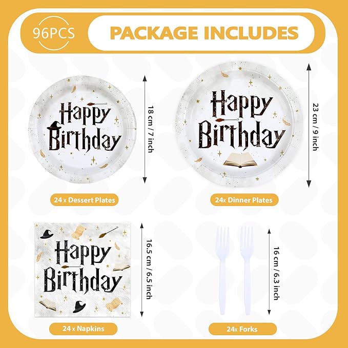 200 PCS Magical Wizard Party Supplies Happy Birthday Plates and Napkins Disposable Magic Theme Tableware Set for Kids Birthday Holiday Decorations, Serves 24