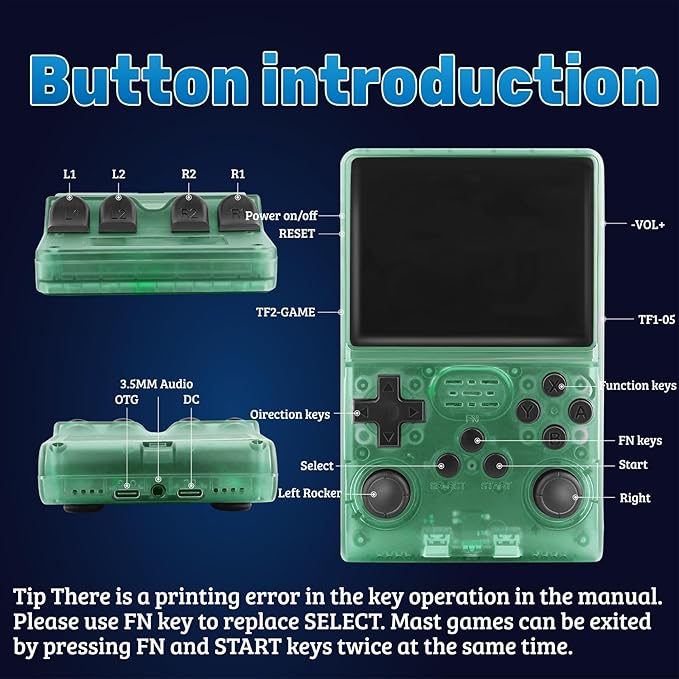 R40S Retro Game Console - 3.5 Inch IPS Screen, 256G Extra Large Memory, Portable Pocket Video Player, Linux System, Travel Essentials, Perfect for Halloween (Transparent Green 256G)