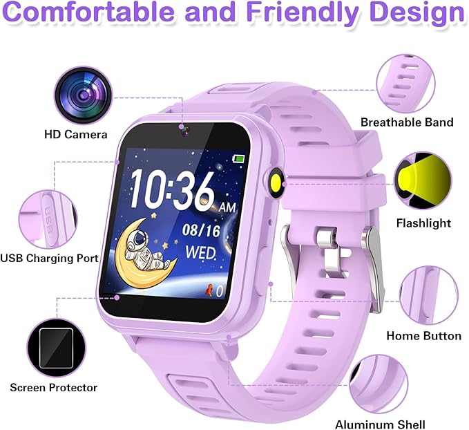 Cosjoype Kids Smart Watches Girls Gift Age 3-12, with 39 Puzzle Games HD Video Camera Music Player Learning Cards Storybook Pedometer Flashlight Touchscreen Kid Watch Brithday Gift for Girls