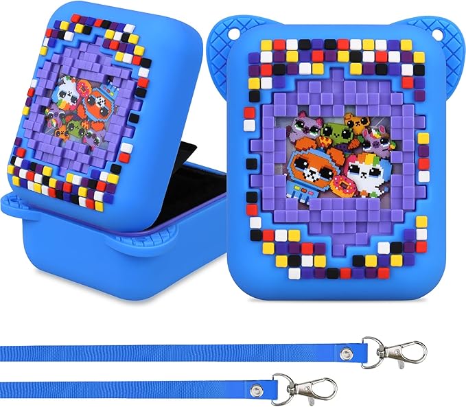 RAIALL Silicone Cover Case for Bitzee Interactive Toy Digital Pet, Kids Protective Virtual Electronic Pet Game Lanyard Silicone Holder for Boys and Girls, Portable Travel Soft Silicone Sleeve, Blue