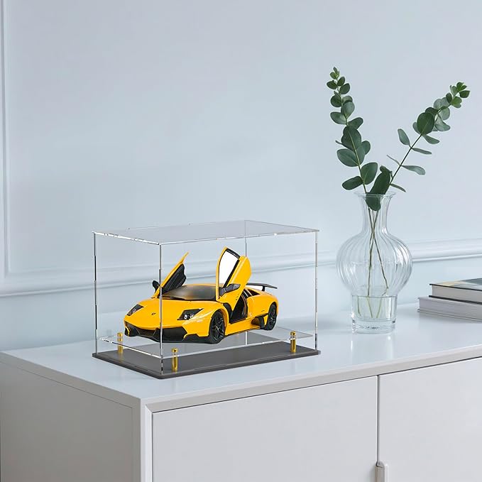 Acrylic Display Case with Floating Shelf & Thick Base – UV-Protected Collectible Showcase for Souvenirs, Figurines, and Memorabilia (13" Lx6.7 Wx7.5 H)