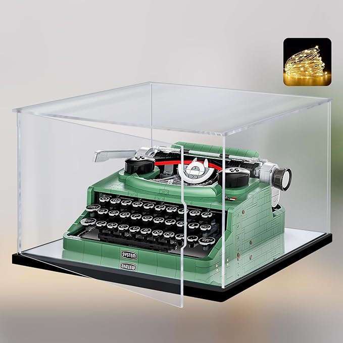 Premium Clear Acrylic Display Case with LED Lights – Dustproof & UV-Protected Showcase for Lego 21327 Typewriter(13.8"x11.8"x7.9"inch)
