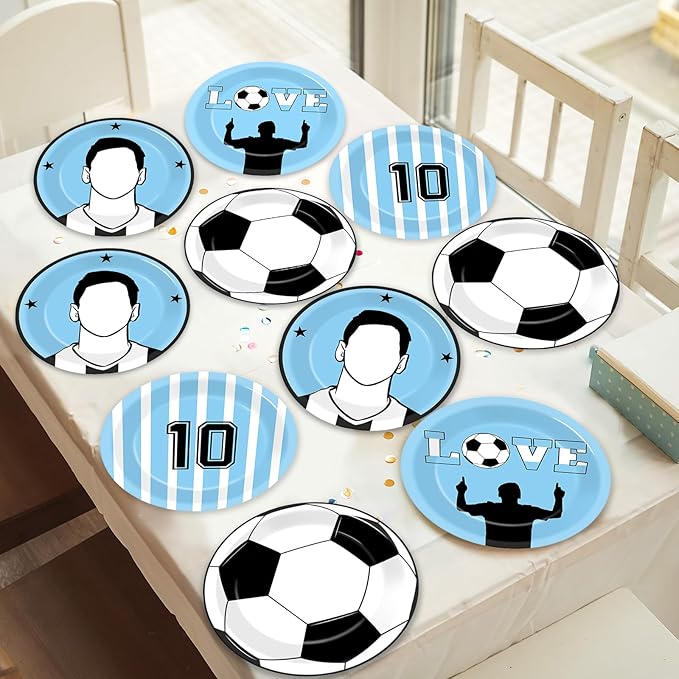 48Pcs Soccer Paper Plates Soccer Star Disposable Dessert Plates Supplies 7Inch Blue and White Sports Ball Plate Sport Party Dinnerware Decorations for Birthday Baby Shower Party Decorations