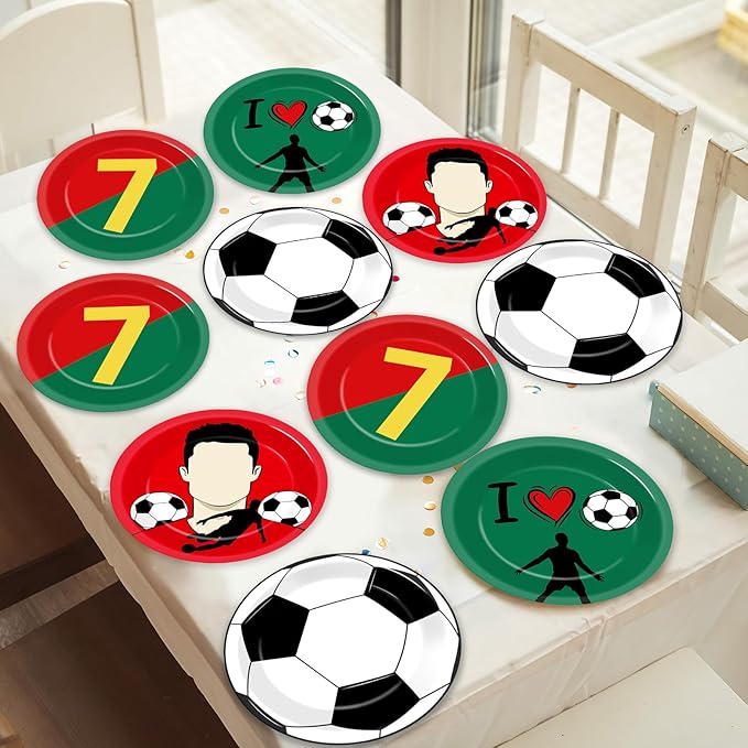 48Pcs Soccer Paper Plates Soccer Star Disposable Dessert Plates Supplies 7Inch Red and Green Sports Ball Plate Sport Party Dinnerware Decorations for Birthday Baby Shower Party Decorations