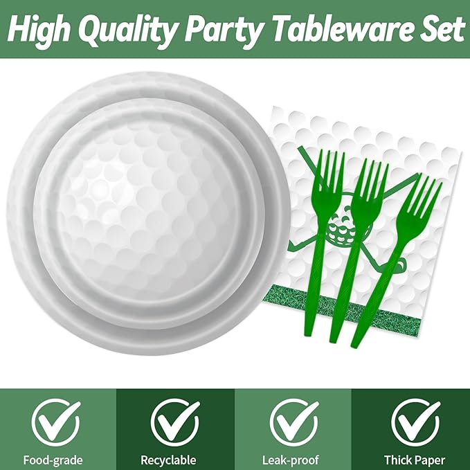 96 Pcs Golf Plates and Napkins Party Supplies, Golf Ball Birthday Paper Plates Napkins and Forks Disposable Tableware Set for Sports Theme Party Decorations Serves 24 (Golf)