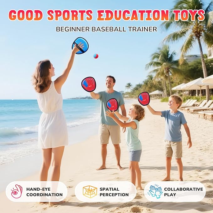 JoyCat Toss and Catch Ball Game, 2 Adult & 2 Kids Paddles Sticky Ball Set, Family Outdoor Catch Game for Beach, Backyard & Pool, Easter Basket Stuffer Gifts for Boys Girls Ages 3+