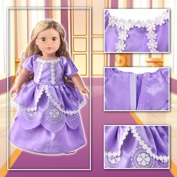 6 Sets Princess Dresses for 18 Inch Dolls, 18 Inch Doll Clothes Accessories Elegant Ball Gown Outfits with 1 Crow & 1 Bow Hairband | Fits Most 18” Fashion Dolls