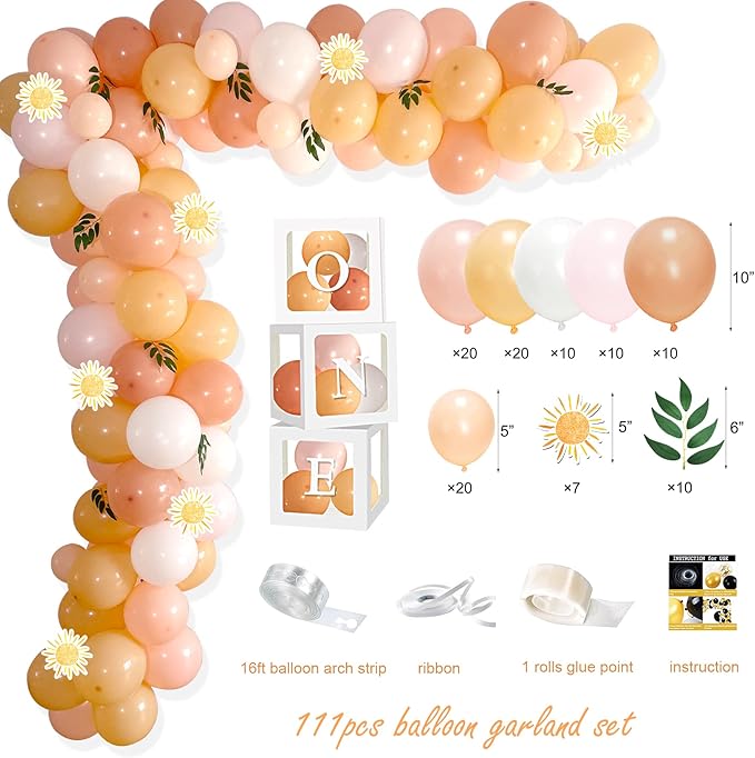 First Trip Around The Sun Birthday Decorations Party Supplies, Boho Sun 1st Birthday Decorations for Girl, First Trip Around The Sun Balloon Box Backdrop