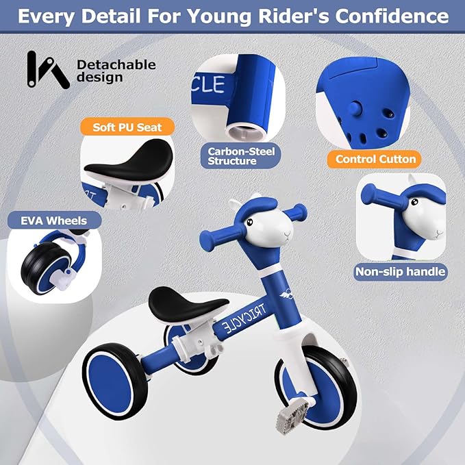 Toddler Balance Bike with Light & Music, Tricycle for Toddlers 1-5 Year Olds, Toddler Tricycle for Boys Girls, Kids Bicycle with Removable Pedal, Birthday Gifts for 1 2 3 4 5 Year