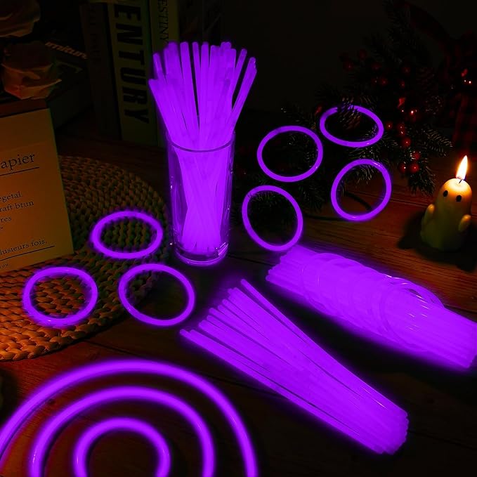 60 Pack 8” Purple Glow Sticks Bulk with 60 Connectors Neon Glow In The Dark Party favors Supplies for Holiday Birthday Party Decoration (Purple)