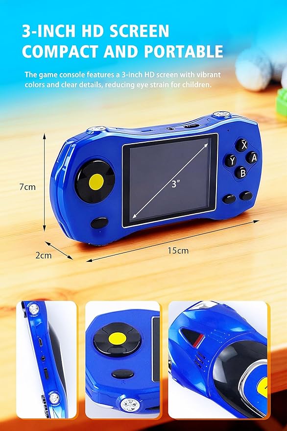 Children Game Console 3-inch Screen Sports car Design 250 64-bit Games TV Connectable Portable Video Games for Indoor/Outdoor/Travel Perfect Birthday/Holiday for Kids