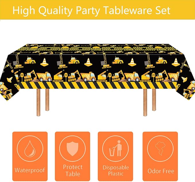 132 Pcs Construction 1st Birthday Party Supplies Dump Truck Theme One Tableware Includes Hanging Swirl, Banner, Plates, Cups, Tablecloth for Boys Im Digging Being 1 Birthday Party Decorations Favors