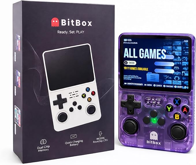 BitBox R36S ArkOs Authentic Retro Handheld Arcade Console - Built-in 20,000 Games & 64GB, 3.5 Inch IPS Screen, Ready to Play! (Purple (Transparent))