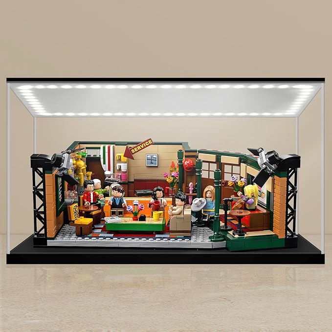 LANSCOERY Acrylic Display Case with Adjustable Yellow/White/Warm LED Light, UV Protection Clear Display Box, Dustproof Showcase for Action Figures, Models, Collectibles - 13.8x9.8x5.9inch