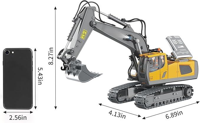 PREPOP Remote Control Excavator Toy for 6-12 yr Boys, Best Birthday Gifts for Kids 4-7 8 9 10 11 Year Old, RC Construction Toys with Metal Shovel, Lights, Sounds 2.4Ghz