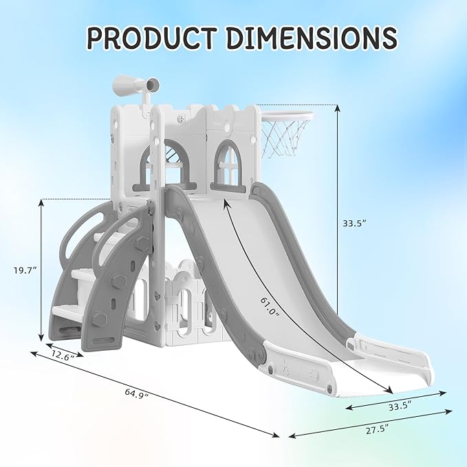 MOCUTEEN 6 in 1 Toddler Slide,Baby Playset for Indoor Outdoor Playground with Basketball Hoop,Storage and Telescope,Climbing Toys for Toddler Playground Playset