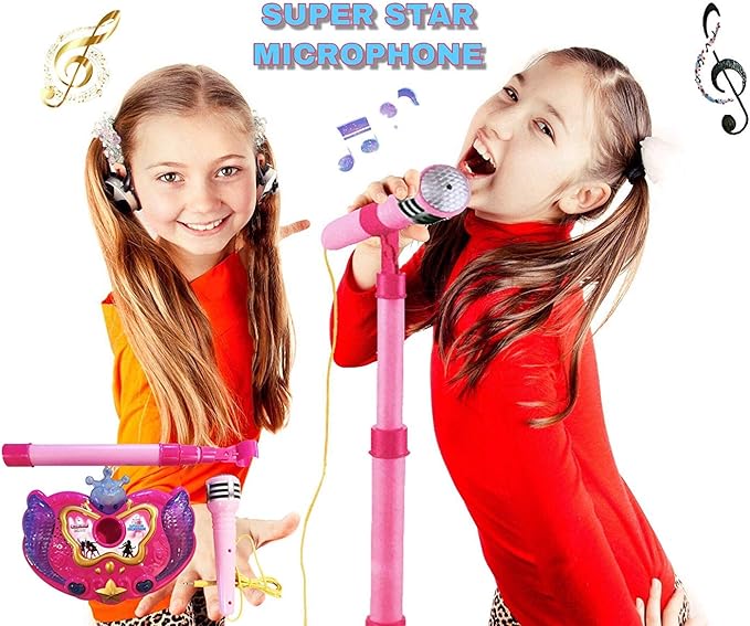 NA Princess Karaoke -Children's Toy Stand Up Microphone Play Set w/Built-in MP3 Player, Speaker, Adjustable Height (Pink)