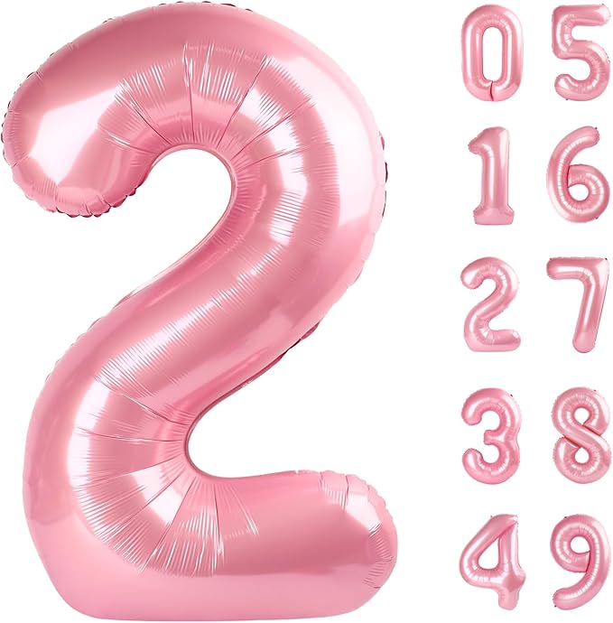 40 Inch Big Pearlescent Pink Number 2 Balloon Birthday Decoration, Number 2 Helium Balloon 12 20 22 23 24 26 28 32 42 Celebration, Boy Girl Baby Anniversary Party Graduations Supplies Decorations