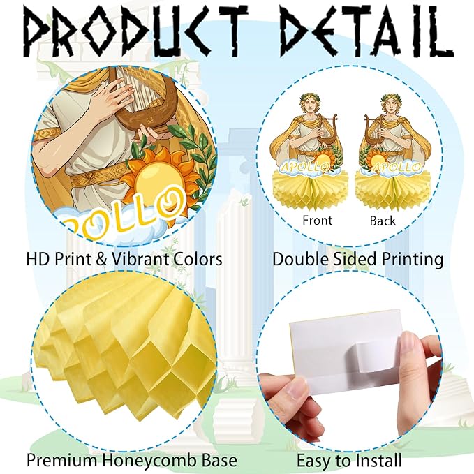 Greek Mythology Honeycomb Centerpieces Table Decorations, 15pcs Olympian Gods Honeycomb Centerpieces, Htabiol Greek Mythology Decor, Greek Gods Party Decorations, Suit for Ancient Greece Party