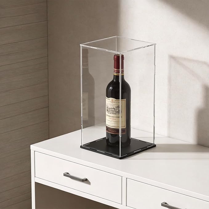 Display Case for Red Wine Bottle, Tall Acrylic Box for showcaseing Trophy, Moulded Figure, Dolls and Collectibles 5 (L) × 5 (W) × 14 (H) inch