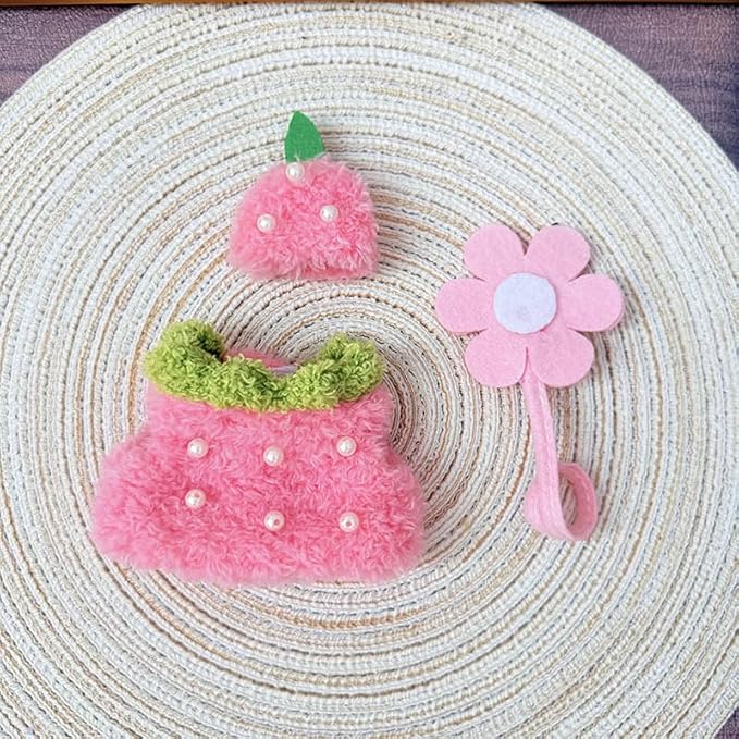 Clothes for 15/17cm Doll (No Doll), Fashion Outfit Set - Small Hat + Pink Top + Small Flowers, Cute Dress Up Accessories (Berry Baby)
