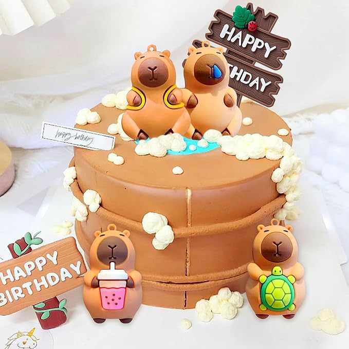 Capybara Cake Topper Capybara Birthday Decorations Cute Animal Cake Decoration Capy Happy Birthday Party Supplies Favors Mini Blowfish Baby Shower Decor