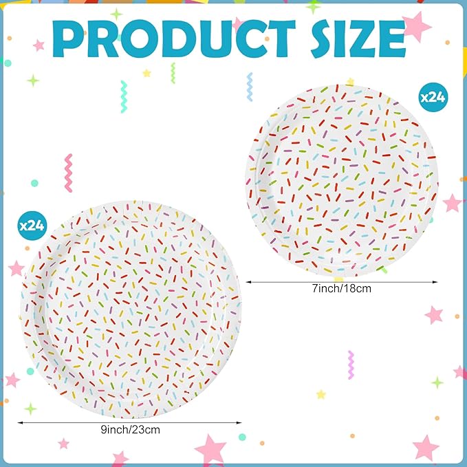 Zhehao 48 Pcs 7 Inch and 9 Inch Confetti Sprinkles Dessert Plates Set Sprinkles Paper Plates Decorations for Weddings Birthday Theme Party Supplies(Round)