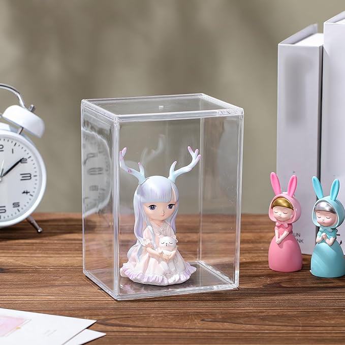 Acrylic Display Case for 4 Inch Figures, Comes with Magnetic Lid and Crystal Clear Case, 4mm Thick Crystal Acrylic Action Figures Protector(2 Pcs)