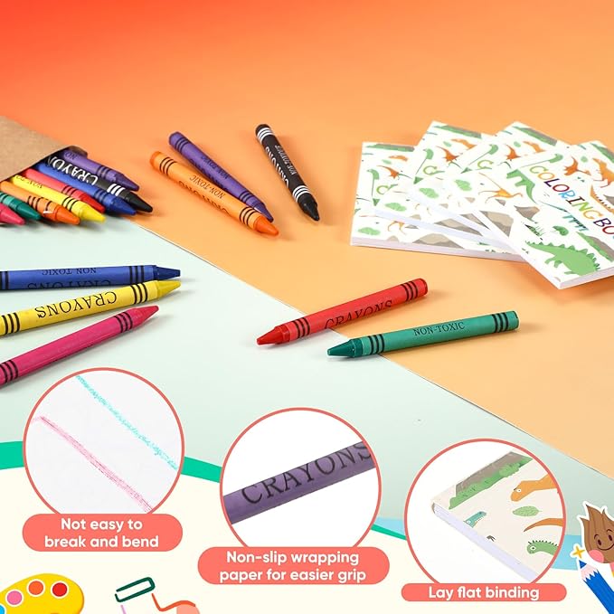 30 Pcs Mini Dinosaur Coloring Books with 30 Pcs 8 Colors Crayons, Dinosaur Birthday Party Favors Small Activity Books Bulk Dino Birthday Goodie Bags Stuffers Return Gifts