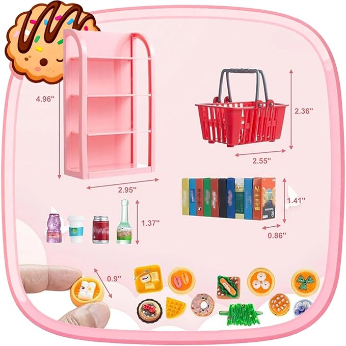 164pcs Miniature Supermarket Shelves Furniture Model 4 Layers Shelf Display Rack Doll House Accessory Storage Bookshelf Accessories Mini Locker Decor Food Drink Bottle Toy Cosplay Game Party