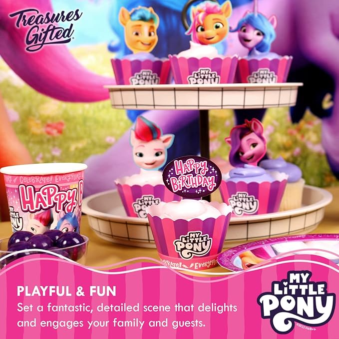 Treasures Gifted Officially Licensed My Little Pony Birthday Decorations - Cupcake Toppers & Wrappers 24ct - My Little Pony Cupcake Toppers - Birthday Party Supplies