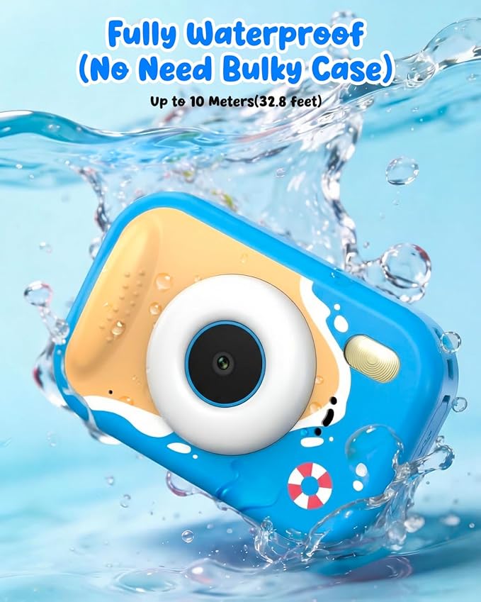 Waterproof Kids Camera, Underwater Camera for Kids 1080P Digital Video Camcorder with 2.4” Display, 32GB TF Card, Emergency LED Flash, Diving Swimming Beach Pool Toys for 3-12 Years Old Boys, Blue