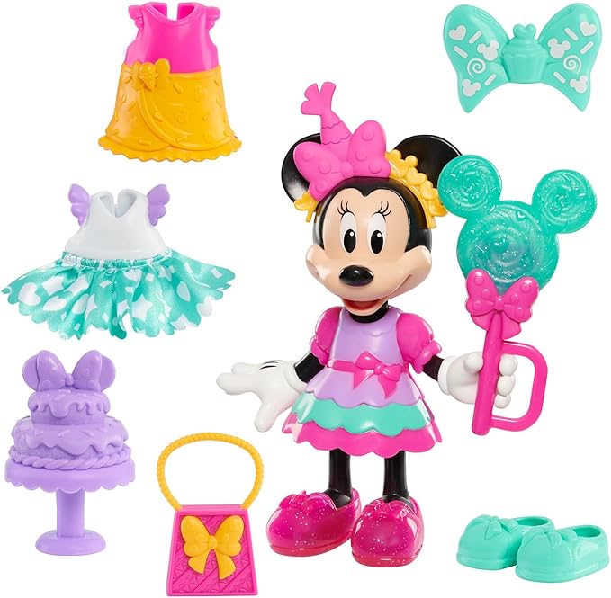 Disney Jr Minnie Mouse Fabulous Fashion 14-Piece Sweet Party Doll and Accessories, Kids Toys for Ages 3 Up by Just Play