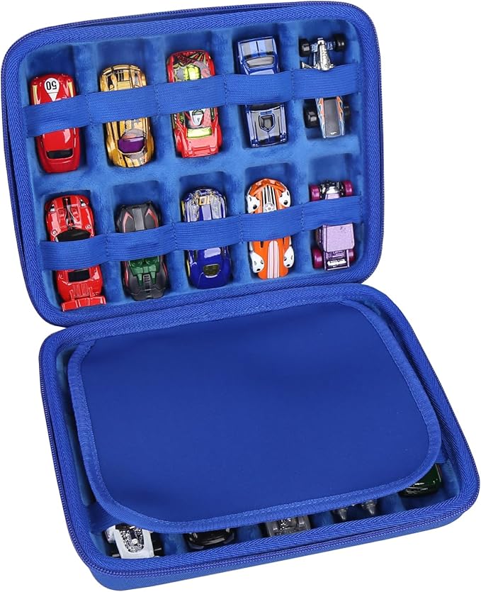Mchoi Shockproof Carrying Case for Hot Wheels 20 Cars, Case Only (All Blue)