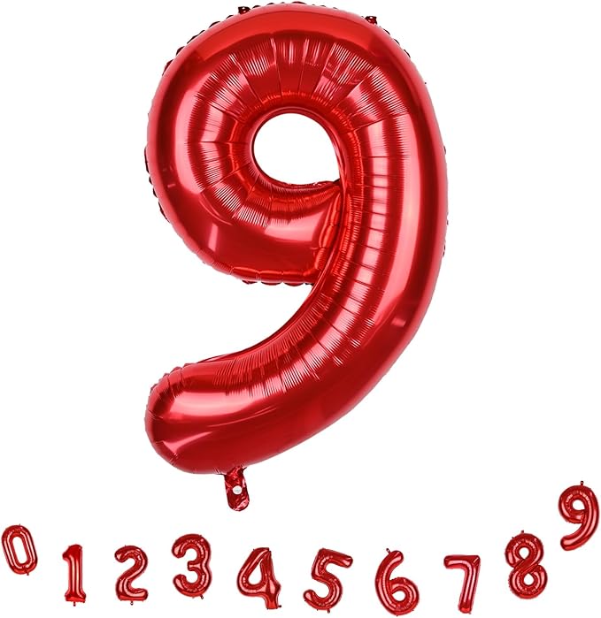 40 Inch Number 9 Balloons for Girls, Red Giant 9th Birthday Party Number Balloons 0-9 Set Decorations for Women Men Anniversary Celebration Graduation Party Decoration Supplies