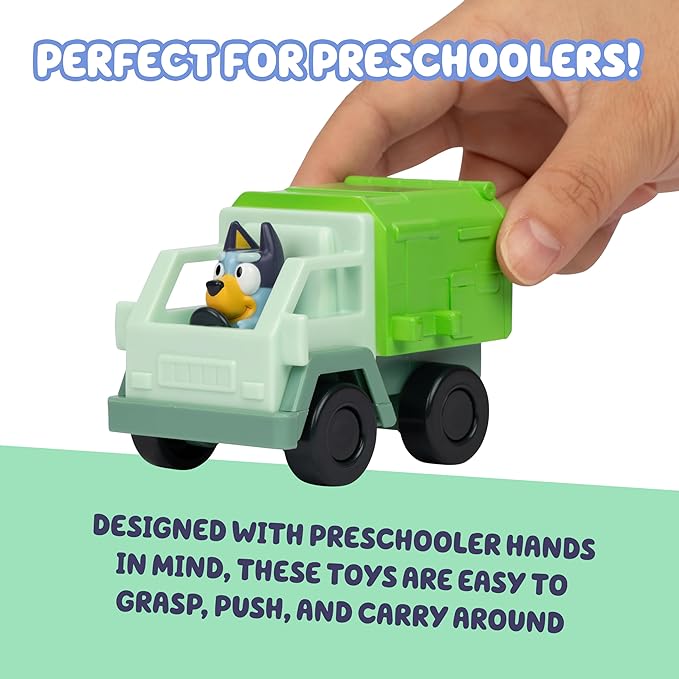 Bluey Mini Racers Toy Vehicles Set of 4, Garbage Truck, Convertible, Family Car, and Firetruck Small Toy Cars, Toddler Car Toys for Ages 3+